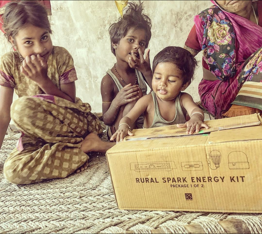Children with a Rural Spark Energy Kit in rural India